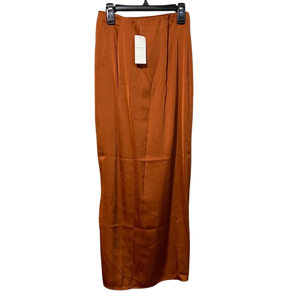 Abercrombie & Fitch Satin Maxi Skirt XSMALL Copper Front Slit Ruched Date NIght‎